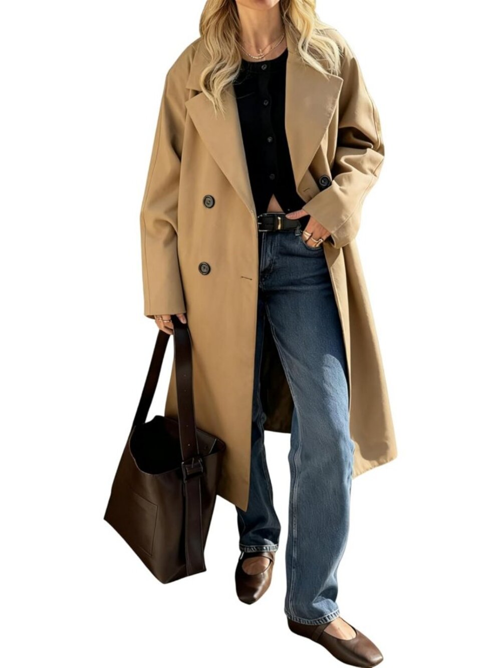 Chic Women's Double Breasted Long Trench Coat | Stylish Overcoat for All Seasons